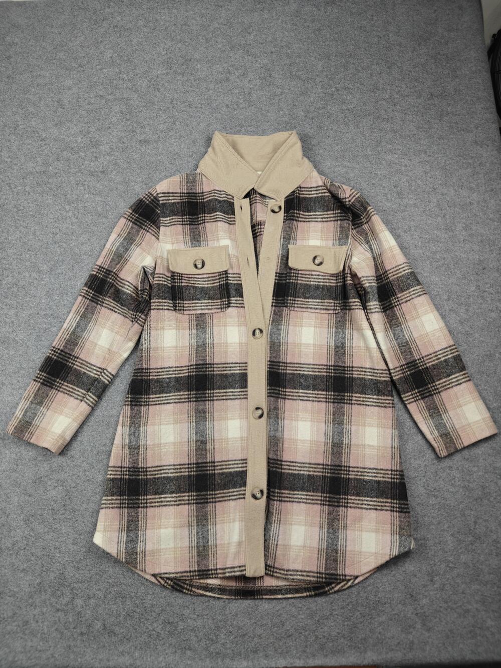Melloday Jacket Womens XL Pink Plaid Collared Lined Pockets Button Mid-Length